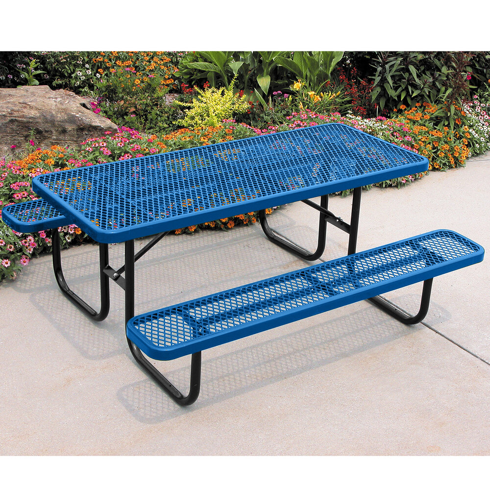 Ultra Site 6' Blue Heavy-Duty Rectangular Diamond Table 72" x 64 13/16" x 30 5/16"