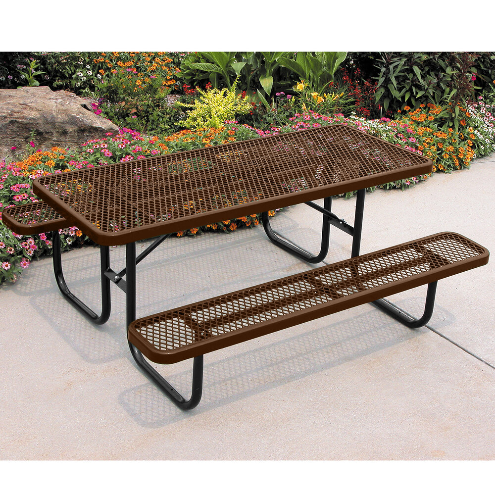 Ultra Site 6' Brown Heavy-Duty Rectangular Diamond Table 72" x 64 13/16" x 30 5/16"