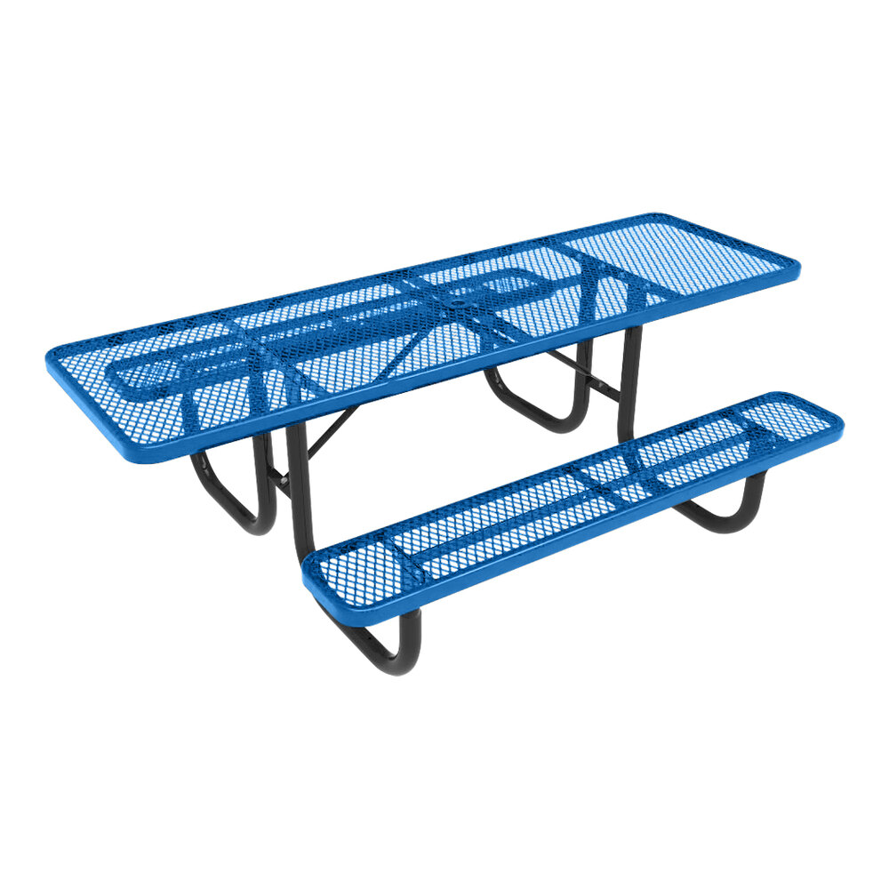 Ultra Site 6' Blue Heavy-Duty Rectangular Perforated Table 72" x 64 13/16" x 30 5/16"