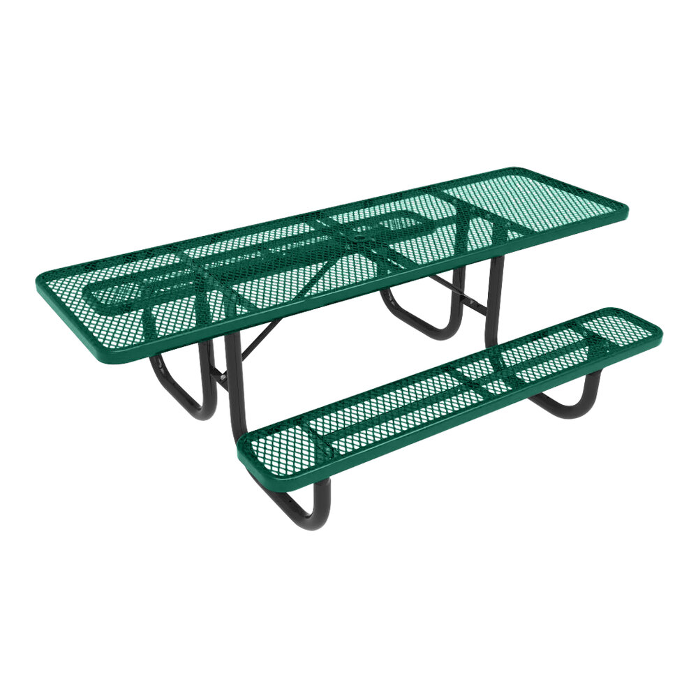 Ultra Site 6' Green Heavy-Duty Rectangular Perforated Table 72" x 64 13/16" x 30 5/16"