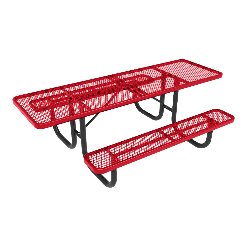 Ultra Site 6' Red Heavy-Duty Rectangular Perforated Table 72" x 64 13/16" x 30 5/16"