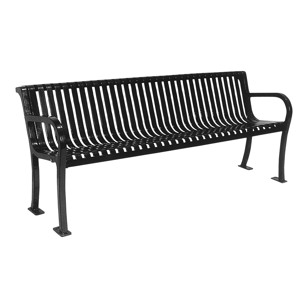 Ultra Site Lexington 8' Black Slat Bench with Backrest 99" x 26 7/8" x 35 1/2"