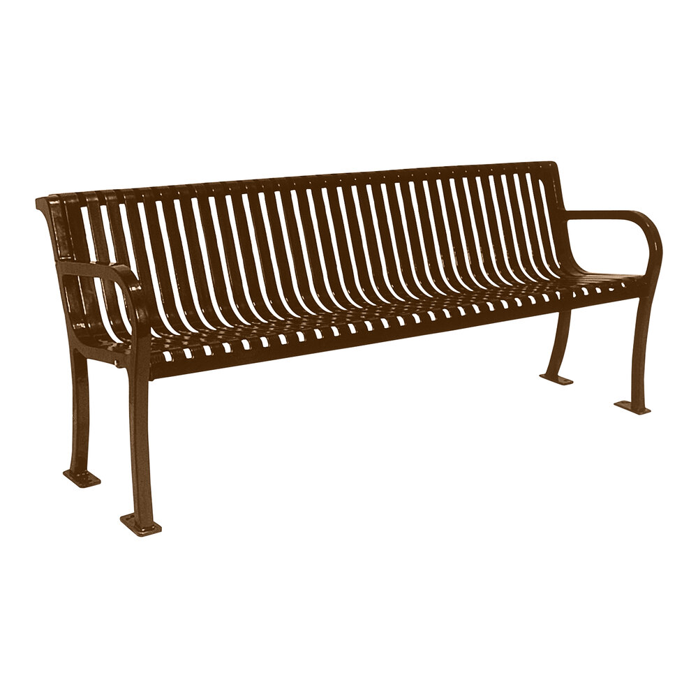 Ultra Site Lexington 8' Brown Slat Bench with Backrest 99" x 26 7/8" x 35 1/2"
