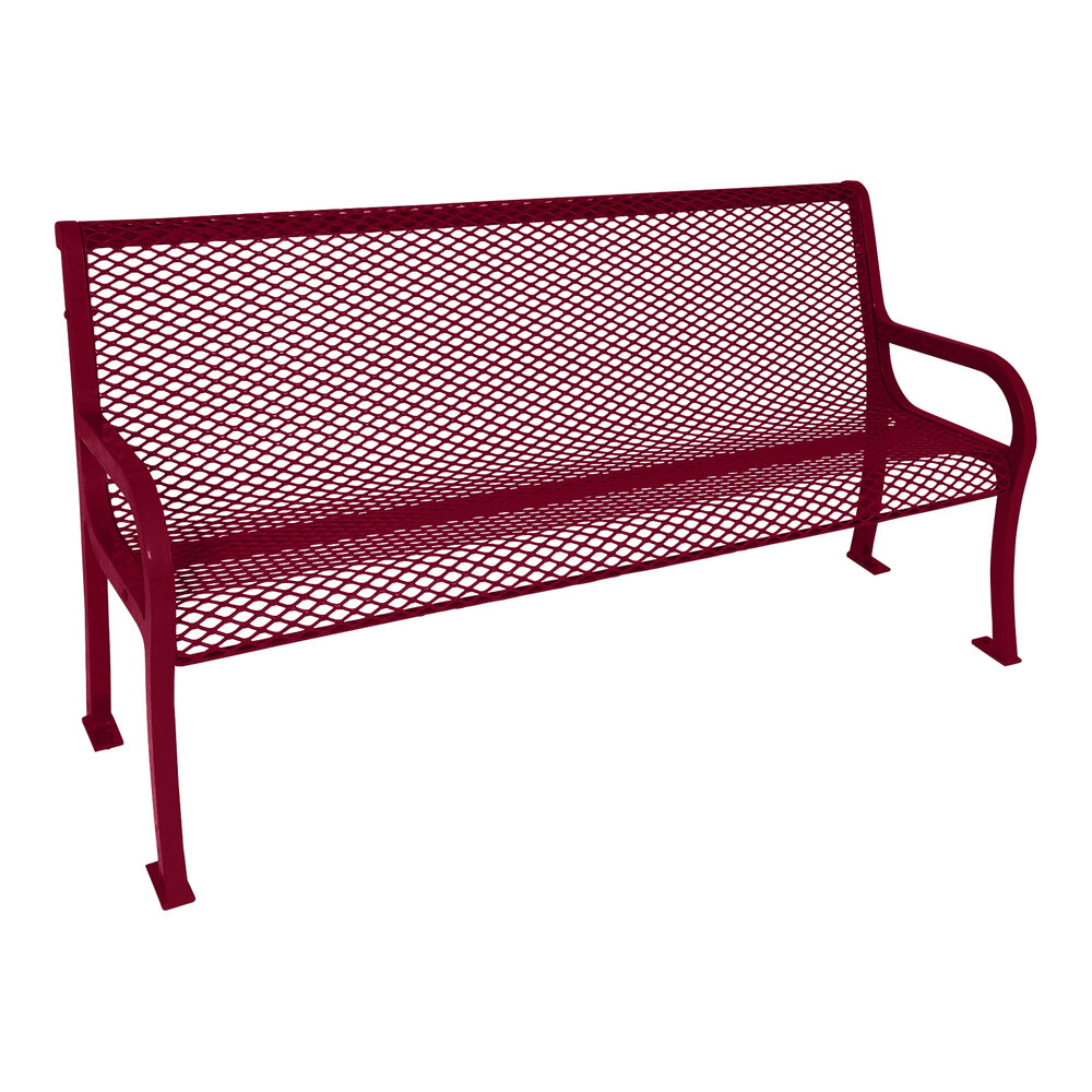 Ultra Site Lexington 8' Burgundy Diamond Bench with Backrest 99" x 26 7/8" x 35 1/2"