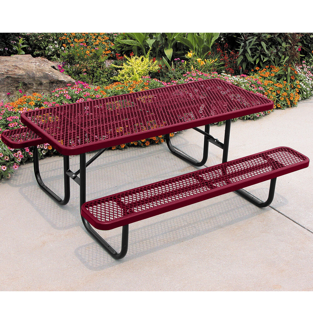 Ultra Site 6' Burgundy Extra Heavy-Duty Double-Sided ADA Rectangular Diamond Table 72" x 68 15/16" x 30 5/16"