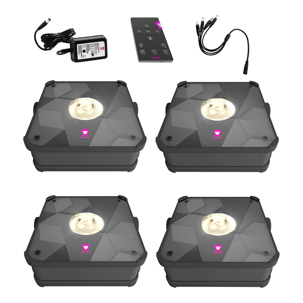 Ape Labs Mini 2.0 Wireless Battery-Operated LED Lights with 29 Color Presets, Charger, and Remote - 4/Set