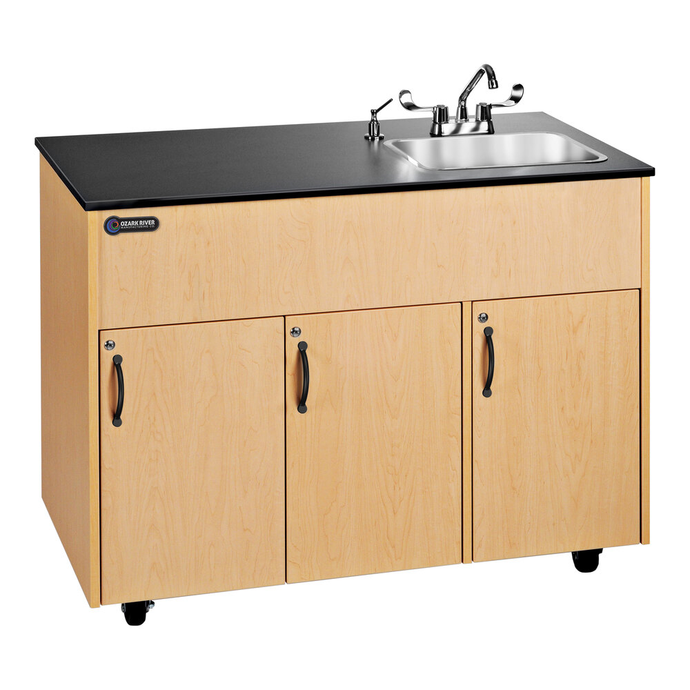 Ozark River Manufacturing ADAVM-LM-SS1DN Advantage 1D Maple Deep Basin Portable Hot Water Hand Sink with Black Countertop