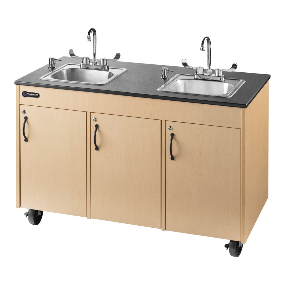 Ozark River Manufacturing CHDXM-HD-SS1N Advantage Lil Delux Maple Deep Double Basin Portable Hot Water Hand Sink with Black Countertop
