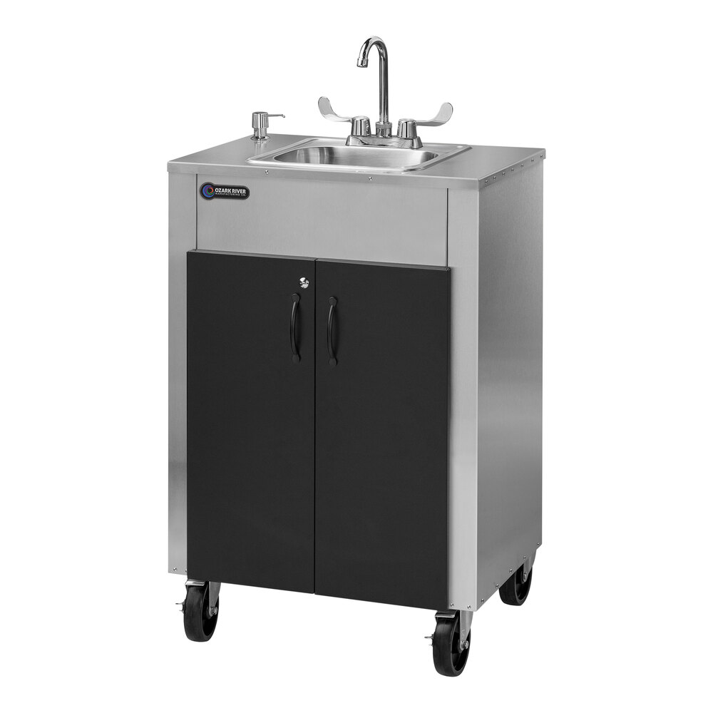 Ozark River Manufacturing ESLSKK-SS-SS1N Elite LS 1 Stainless Steel Portable Hot Water Hand Sink with Black Cabinet