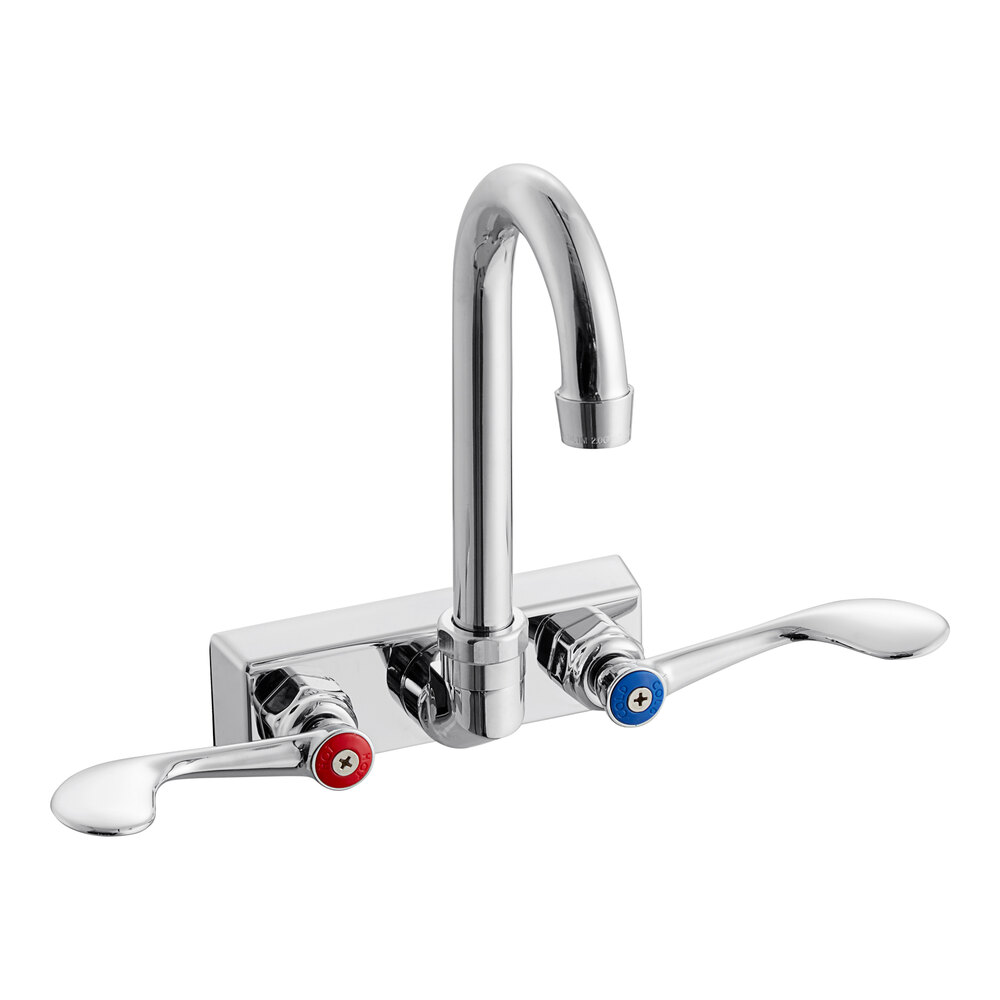 Regency Wall Mount Sink Faucet with 3 1/2" Swivel Gooseneck Spout, 4" Centers, and Wrist Blade Handles