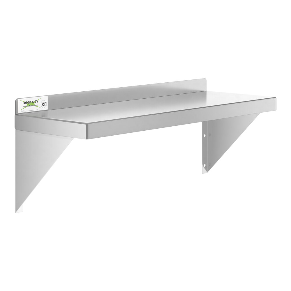 Regency 10" x 30" 16 Gauge Stainless Steel Heavy-Duty Solid Wall Shelf