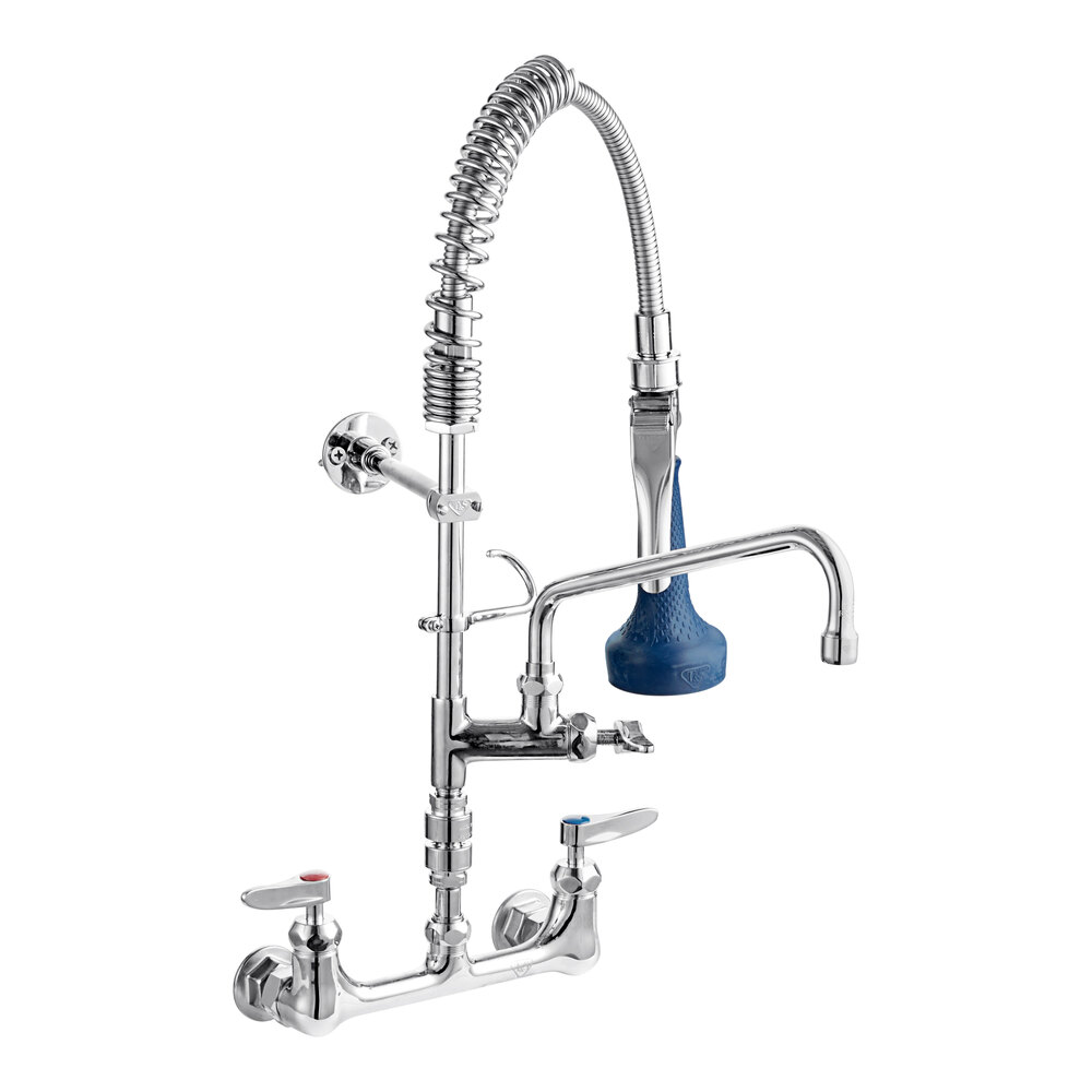 T&S MPR-8WLV-10-CRS Mini-PRU Wall-Mounted Pre-Rinse Faucet with Add-On Faucet, 6" Wall Bracket, 8" Riser, 8" Swing Nozzle, and 24" Hose