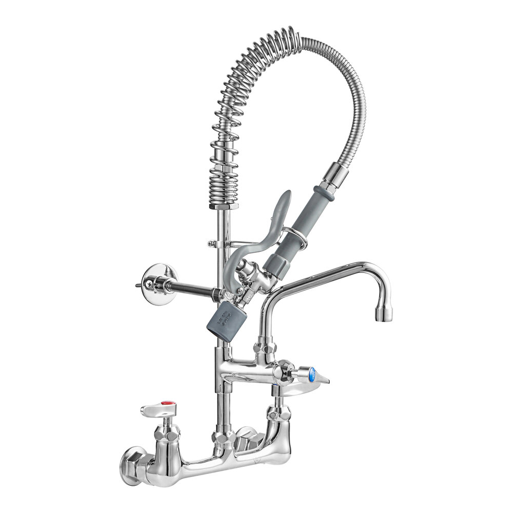 T&S MPY-8WLN-06-CR Mini-PRU Wall-Mounted Pre-Rinse Faucet with Add-On Faucet, 6" Wall Bracket, 8" Riser, 6" Swing Nozzle, and 24" Hose