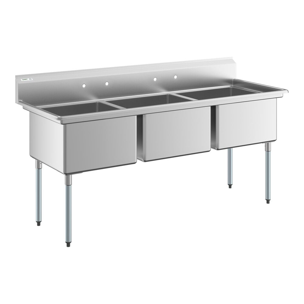 Regency 81" 16 Gauge Stainless Steel Three Compartment Commercial Sink with Galvanized Steel Legs - 24" x 24" x 14" Bowls