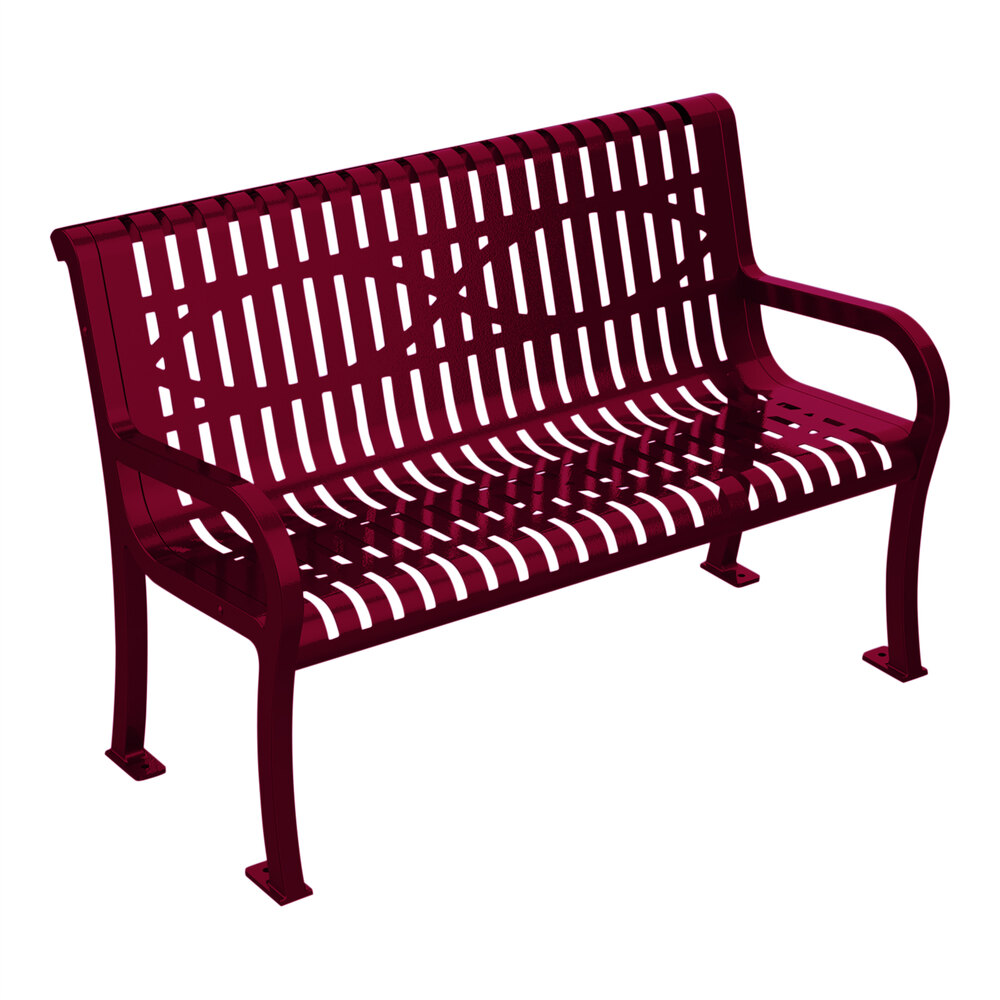 Ultra Site Lexington 4' Burgundy Wave Bench with Backrest 51" x 26 7/8" x 35 1/2"