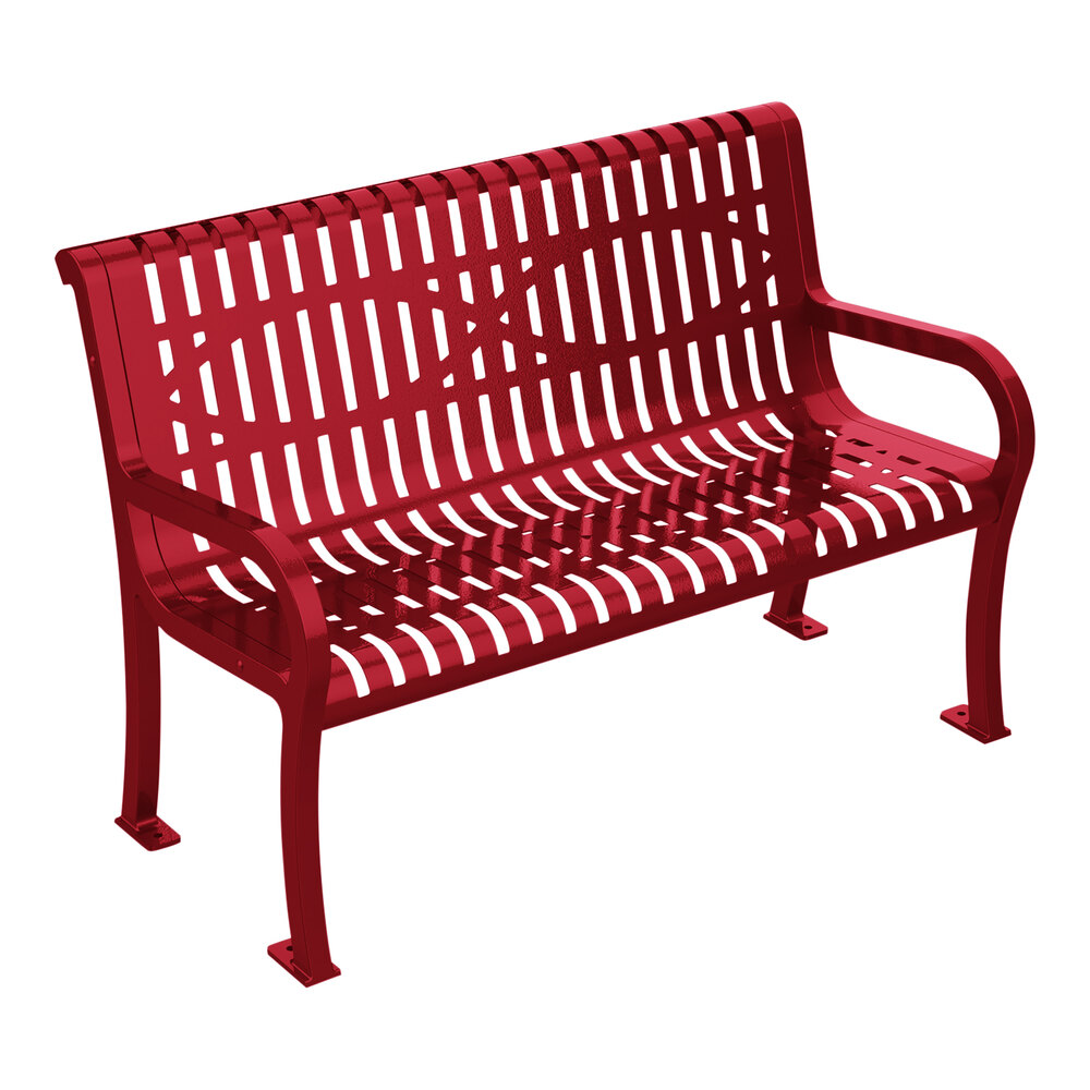 Ultra Site Lexington 4' Red Wave Bench with Backrest 51" x 26 7/8" x 35 1/2"