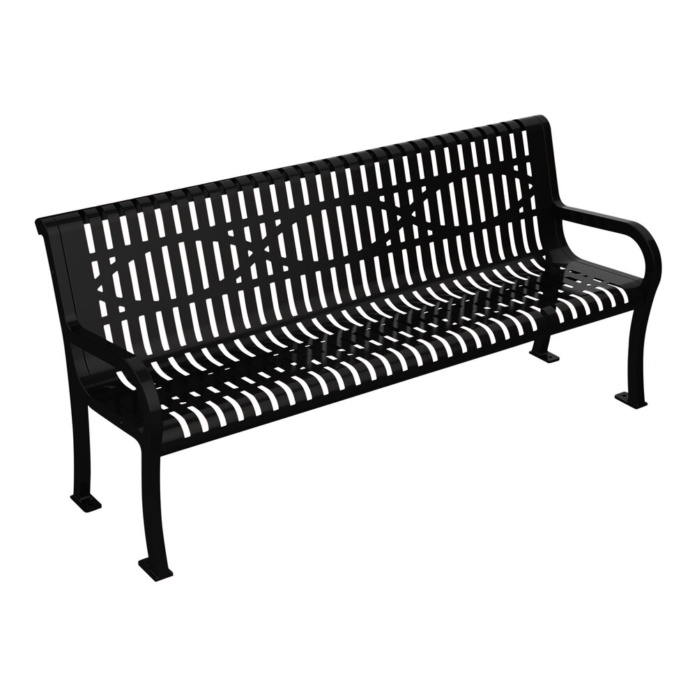Ultra Site Lexington 6' Black Wave Bench with Backrest 75" x 26 7/8" x 35 1/2"