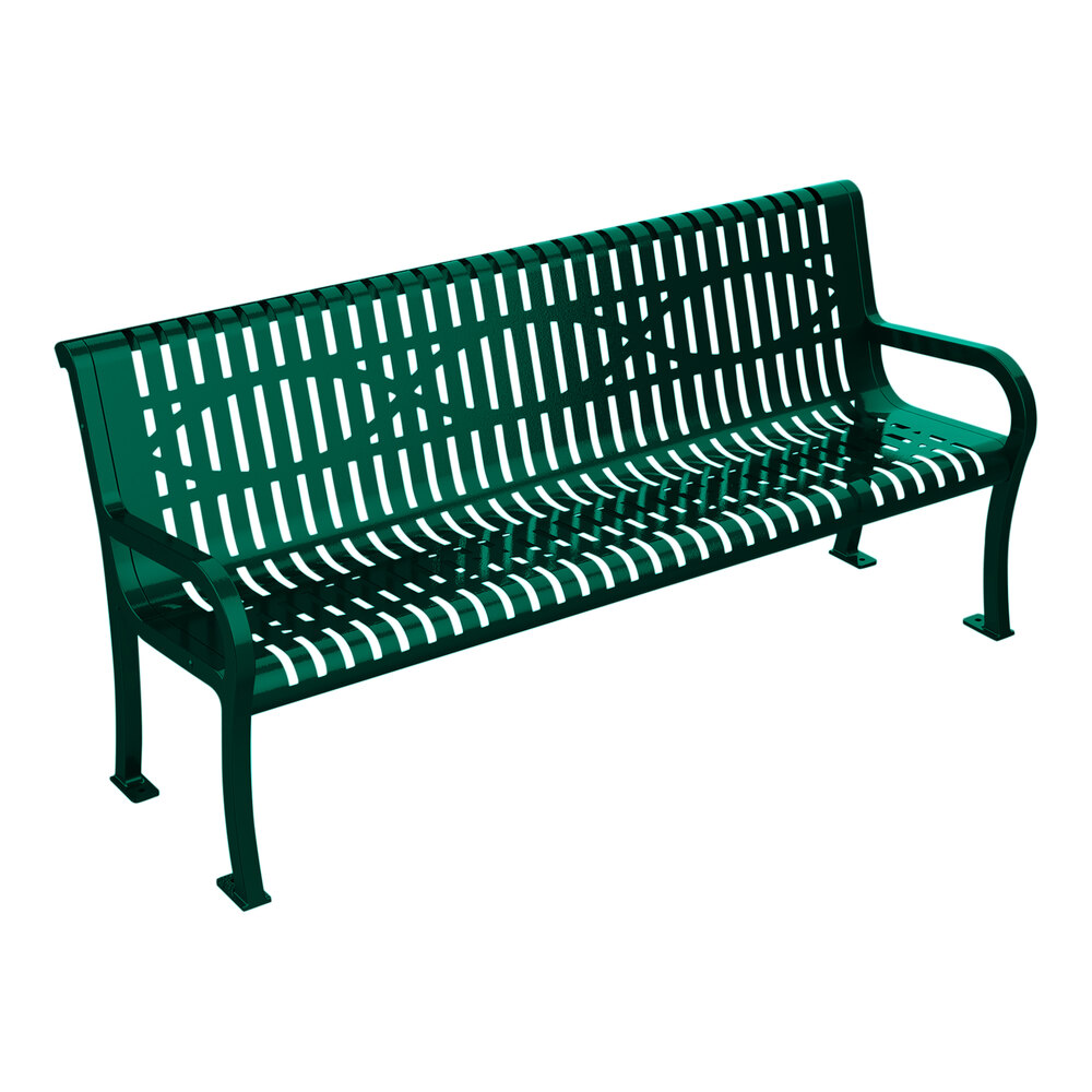 Ultra Site Lexington 6' Green Wave Bench with Backrest 75" x 26 7/8" x 35 1/2"