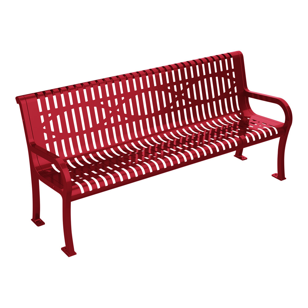 Ultra Site Lexington 6' Red Wave Bench with Backrest 75" x 26 7/8" x 35 1/2"