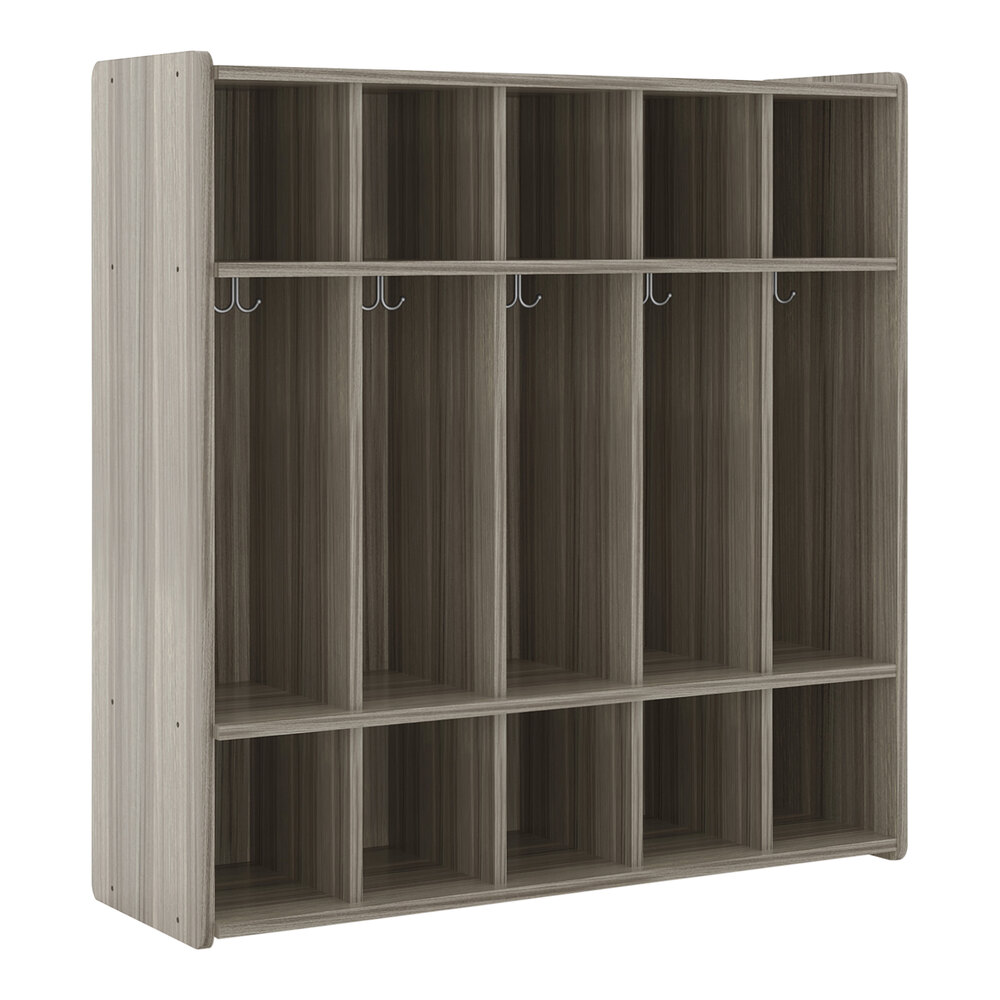 Tot Mate TM2433R.S3322 Shadow Elm 5 Section Preschool Laminate Floor Locker - 46" x 15" x 47 1/2"; Unassembled