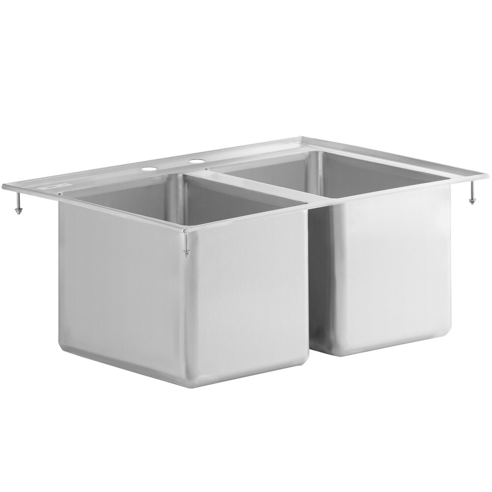 Regency 10" x 14" x 10" 16-Gauge Stainless Steel Two Compartment Drop-In Sink