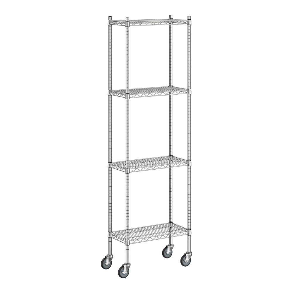 Regency 12" x 24" x 80" NSF Chrome Mobile Wire Shelving Starter Kit with 4 Shelves