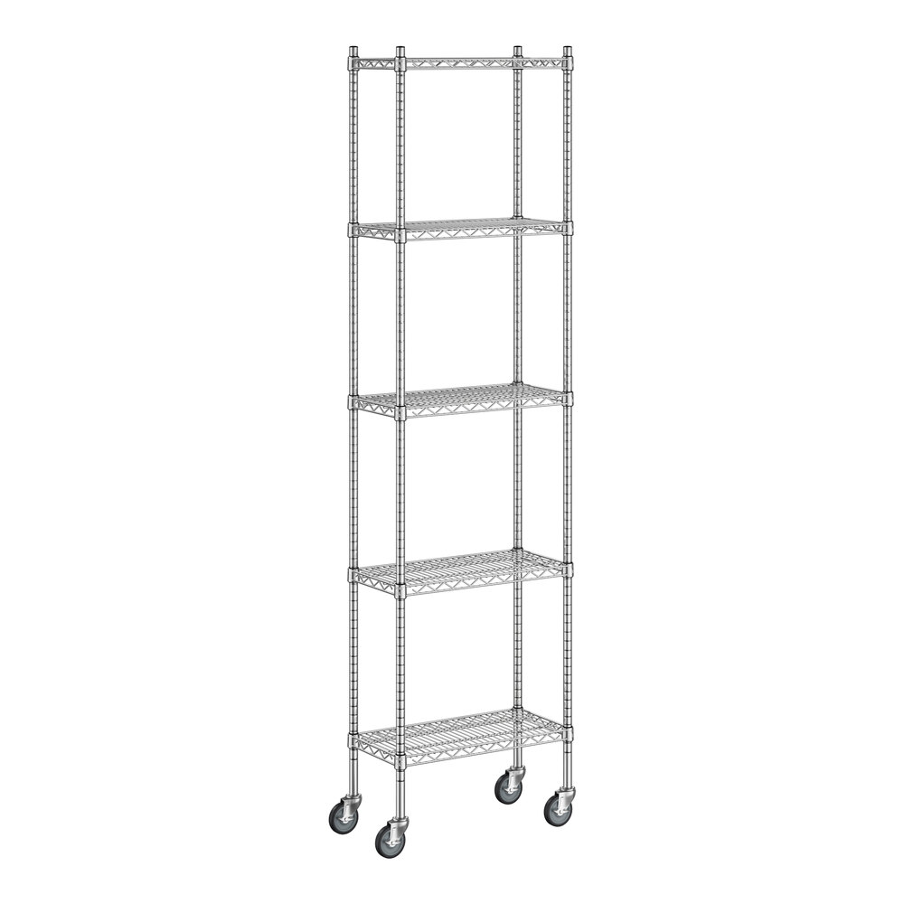 Regency 12" x 24" x 92" NSF Chrome Mobile Wire Shelving Starter Kit with 5 Shelves
