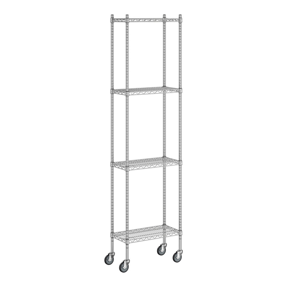 Regency 12" x 24" x 92" NSF Chrome Mobile Wire Shelving Starter Kit with 4 Shelves