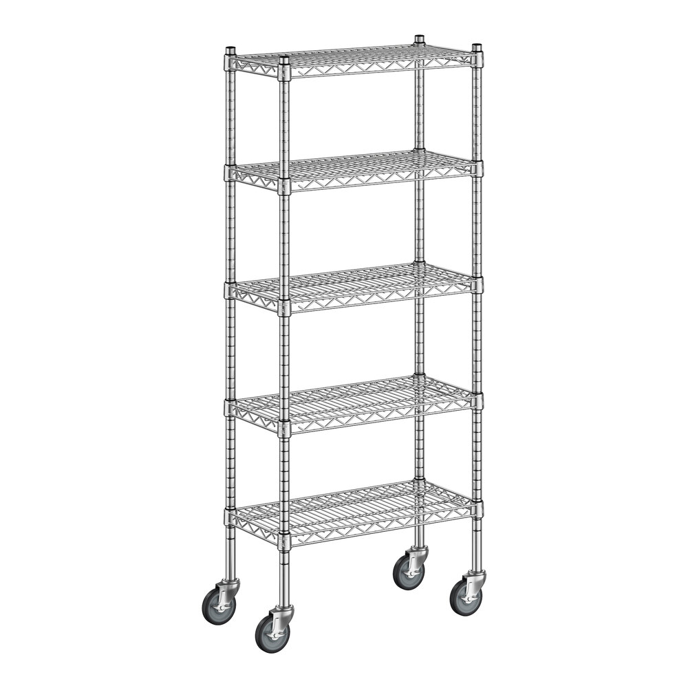 Regency 12" x 24" x 60" NSF Chrome Mobile Wire Shelving Starter Kit with 5 Shelves
