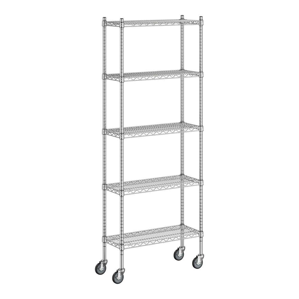 Regency 12" x 30" x 80" NSF Chrome Mobile Wire Shelving Starter Kit with 5 Shelves