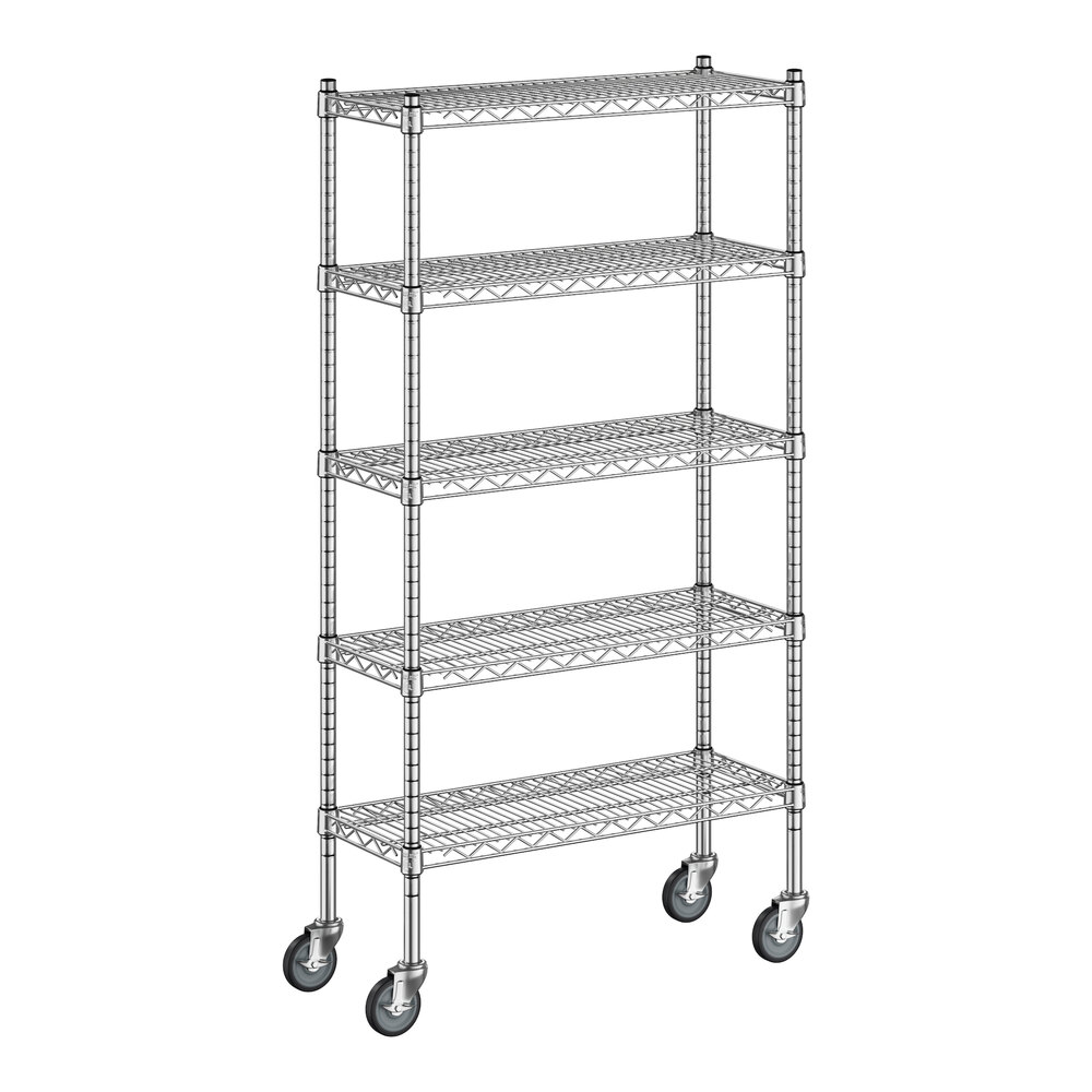 Regency 12" x 30" x 60" NSF Chrome Mobile Wire Shelving Starter Kit with 5 Shelves