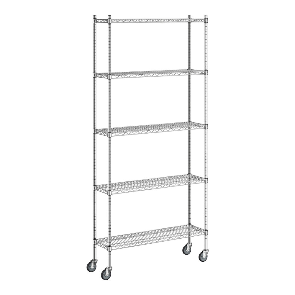 Regency 12" x 42" x 92" NSF Chrome Mobile Wire Shelving Starter Kit with 5 Shelves
