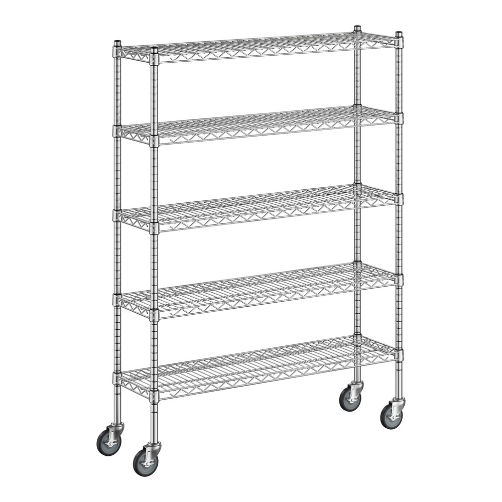 Regency 12" x 42" x 60" NSF Chrome Mobile Wire Shelving Starter Kit with 5 Shelves