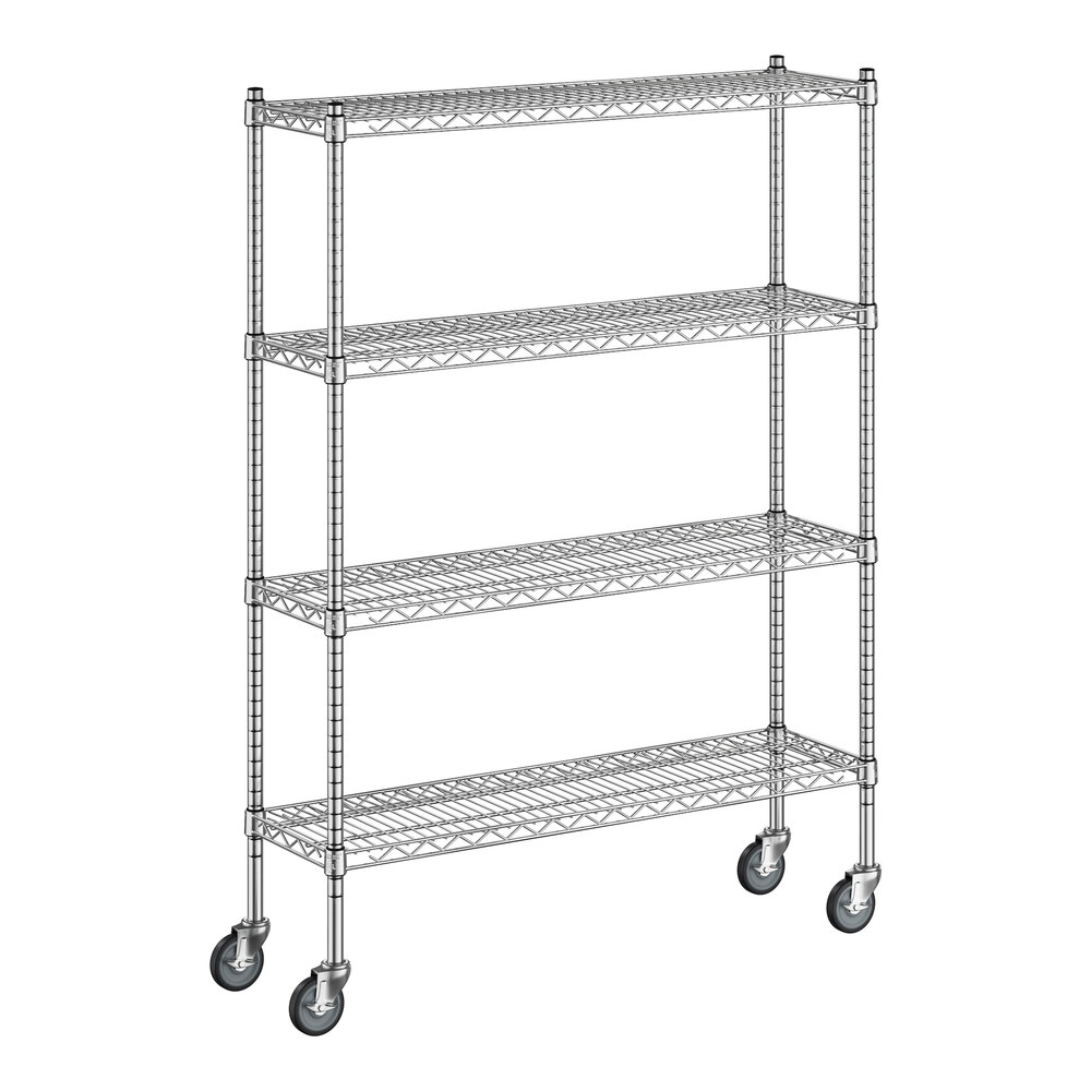 Regency 12" x 42" x 60" NSF Chrome Mobile Wire Shelving Starter Kit with 4 Shelves
