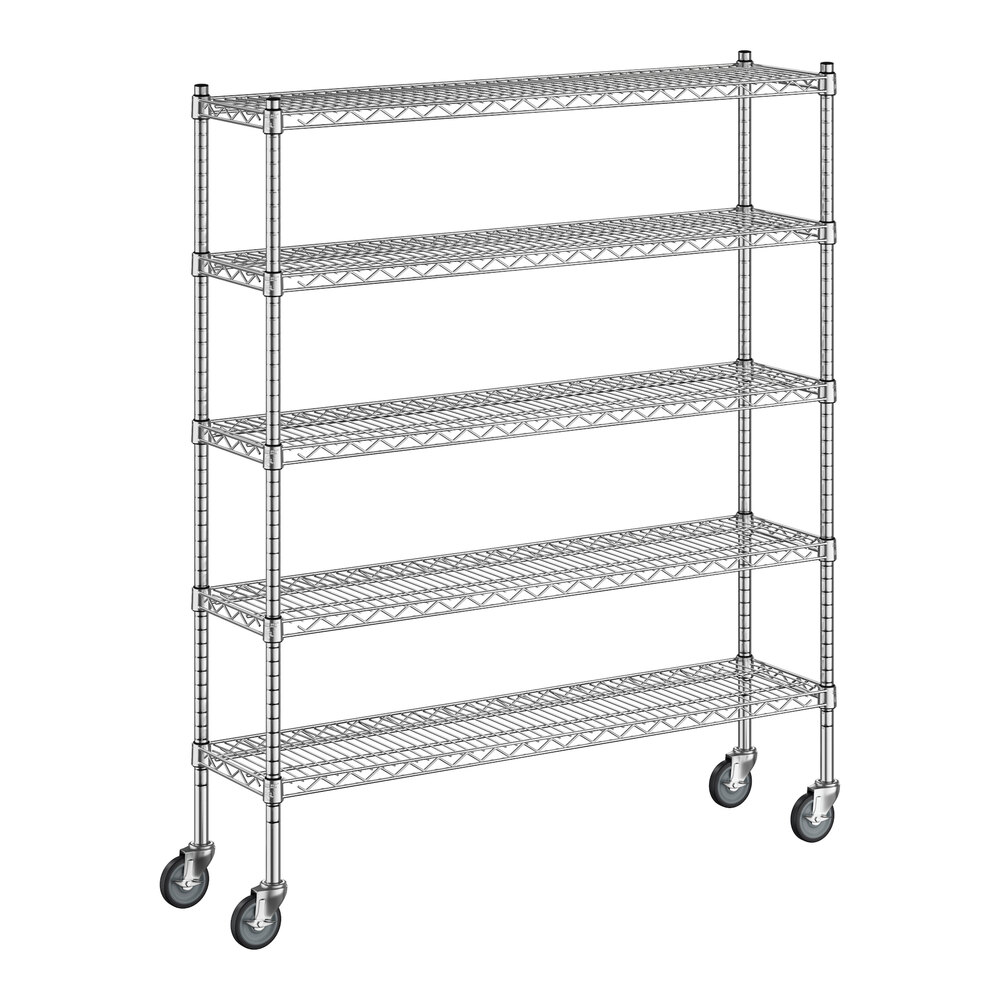 Regency 12" x 48" x 60" NSF Chrome Mobile Wire Shelving Starter Kit with 5 Shelves