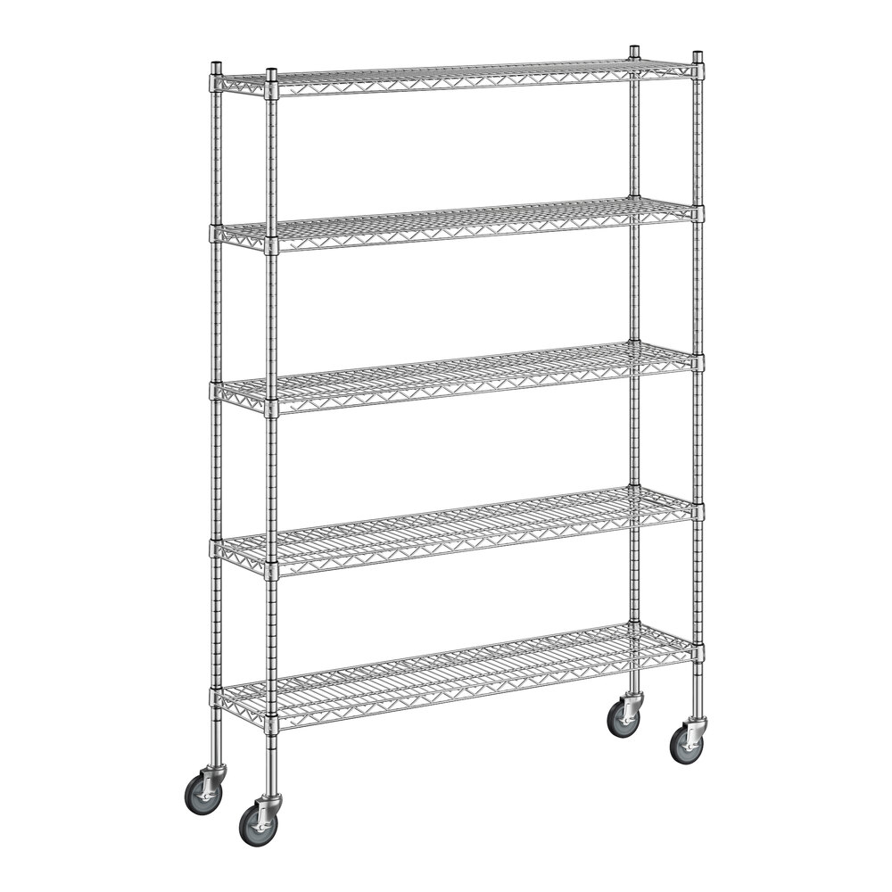 Regency 12" x 48" x 70" NSF Chrome Mobile Wire Shelving Starter Kit with 5 Shelves