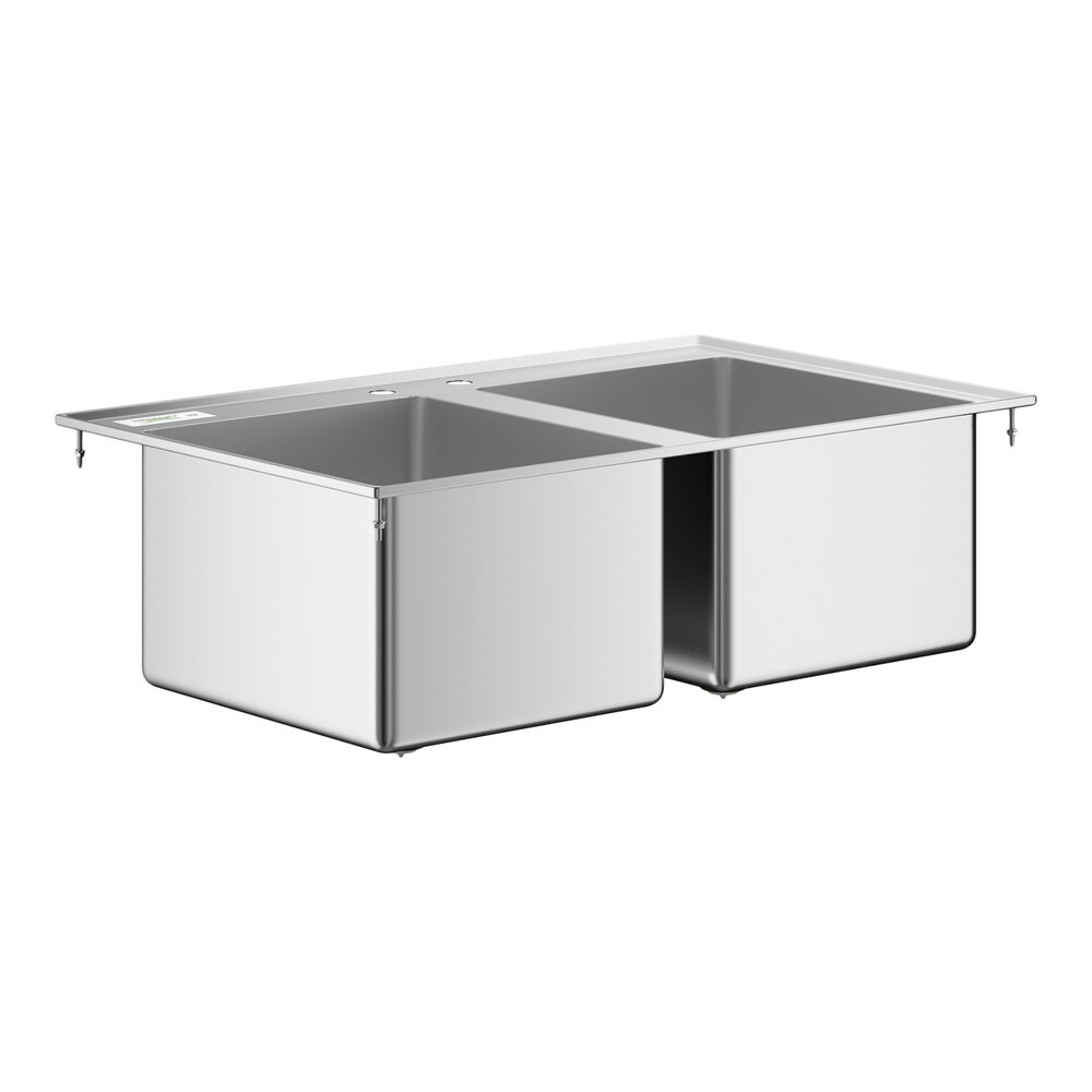 Regency 14" x 16" x 10" 16-Gauge Stainless Steel Two Compartment Drop-In Sink