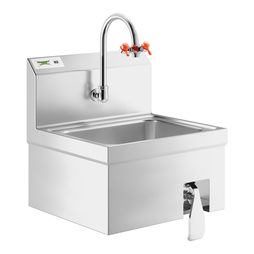 Regency 17" x 15" Wall Mounted Hands-Free Hand Sink with Knee Operated Valve and G1100 Eyewash Station