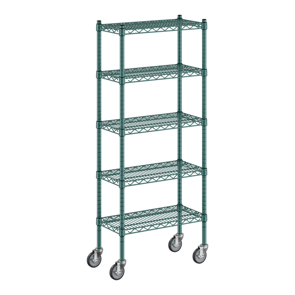 Regency 12" x 24" x 60" NSF Green Epoxy Mobile Wire Shelving Starter Kit with 5 Shelves