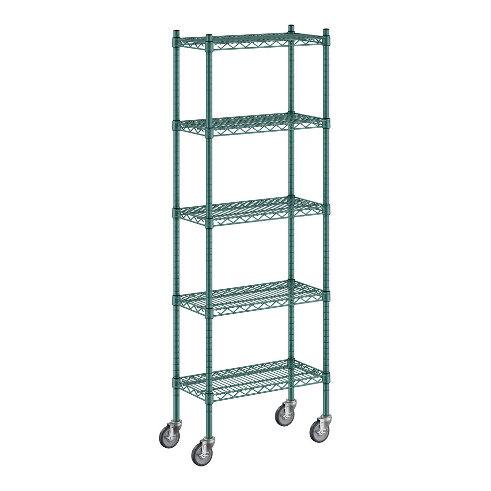 Regency 12" x 24" x 70" NSF Green Epoxy Mobile Wire Shelving Starter Kit with 5 Shelves