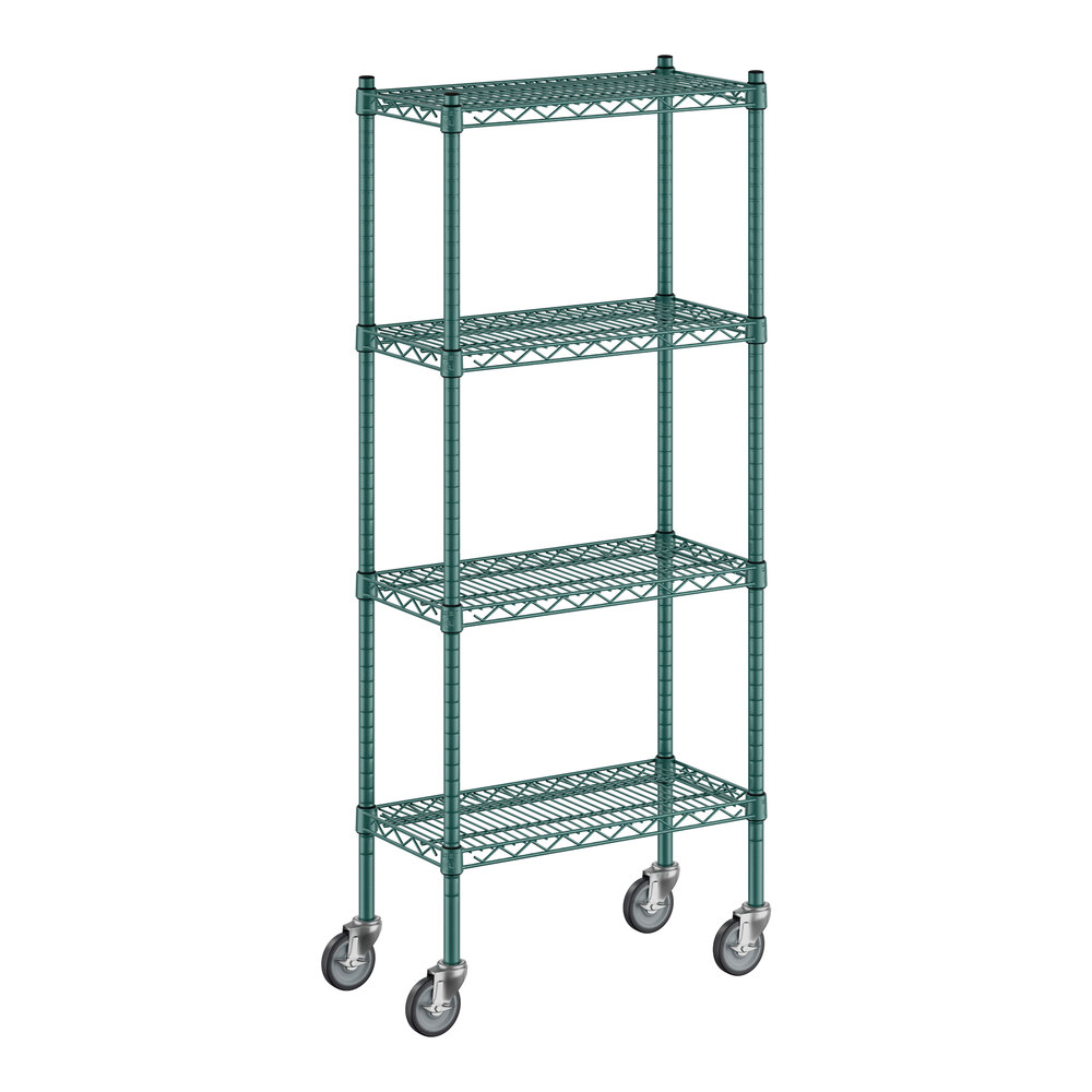 Regency 12" x 24" x 60" NSF Green Epoxy Mobile Wire Shelving Starter Kit with 4 Shelves