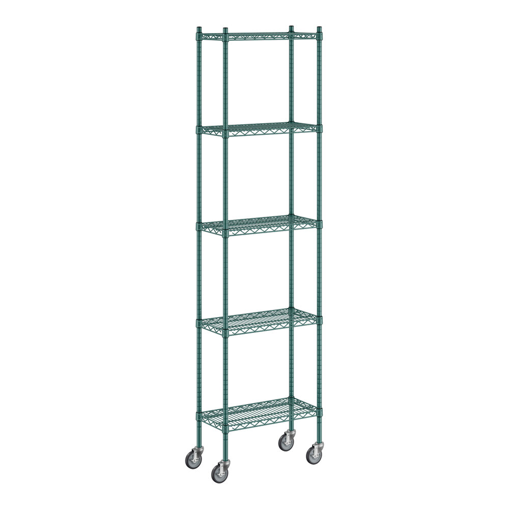 Regency 12" x 24" x 92" NSF Green Epoxy Mobile Wire Shelving Starter Kit with 5 Shelves