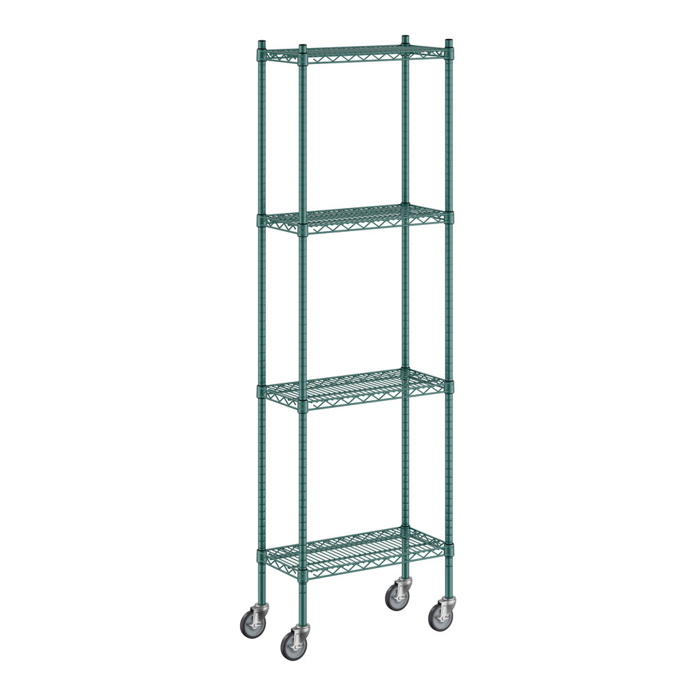 Regency 12" x 24" x 80" NSF Green Epoxy Mobile Wire Shelving Starter Kit with 4 Shelves