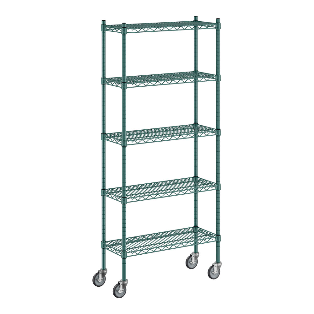 Regency 12" x 30" x 70" NSF Green Epoxy Mobile Wire Shelving Starter Kit with 5 Shelves