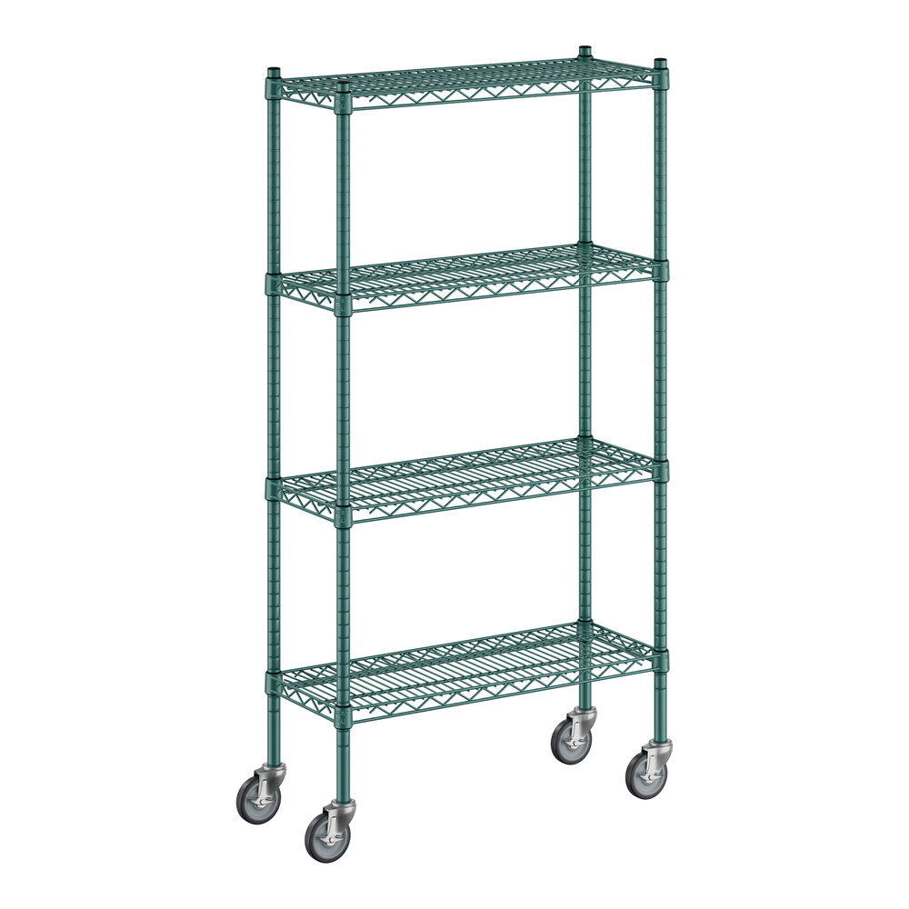 Regency 12" x 30" x 60" NSF Green Epoxy Mobile Wire Shelving Starter Kit with 4 Shelves