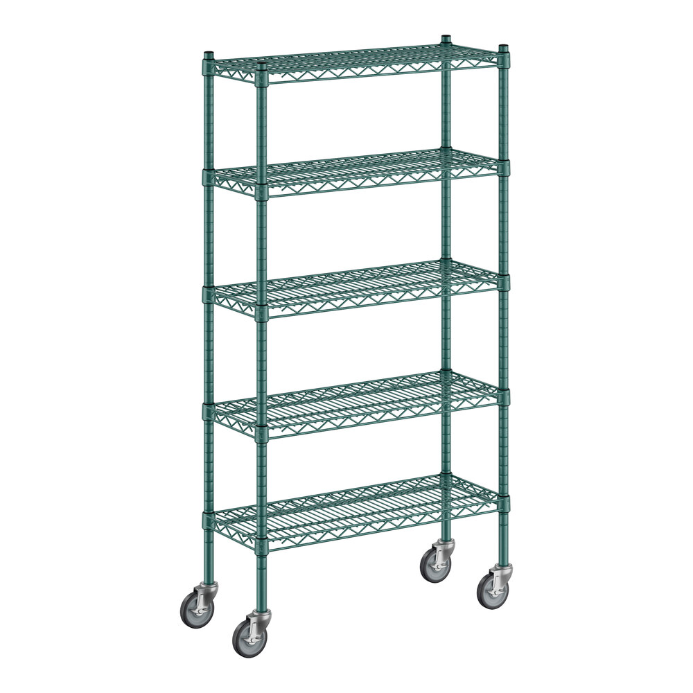 Regency 12" x 30" x 60" NSF Green Epoxy Mobile Wire Shelving Starter Kit with 5 Shelves