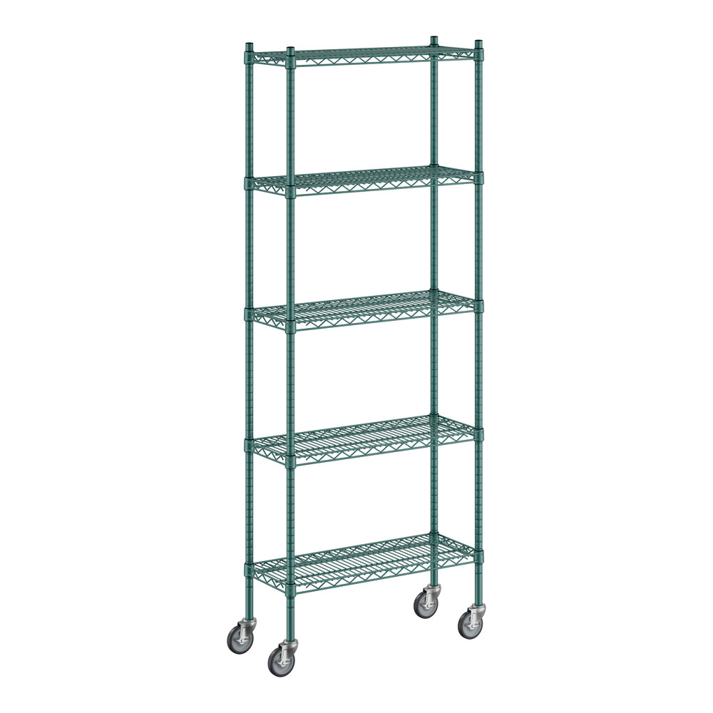 Regency 12" x 30" x 80" NSF Green Epoxy Mobile Wire Shelving Starter Kit with 5 Shelves