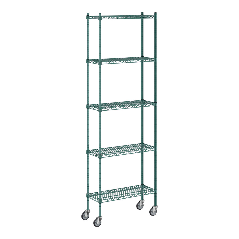 Regency 12" x 30" x 92" NSF Green Epoxy Mobile Wire Shelving Starter Kit with 5 Shelves