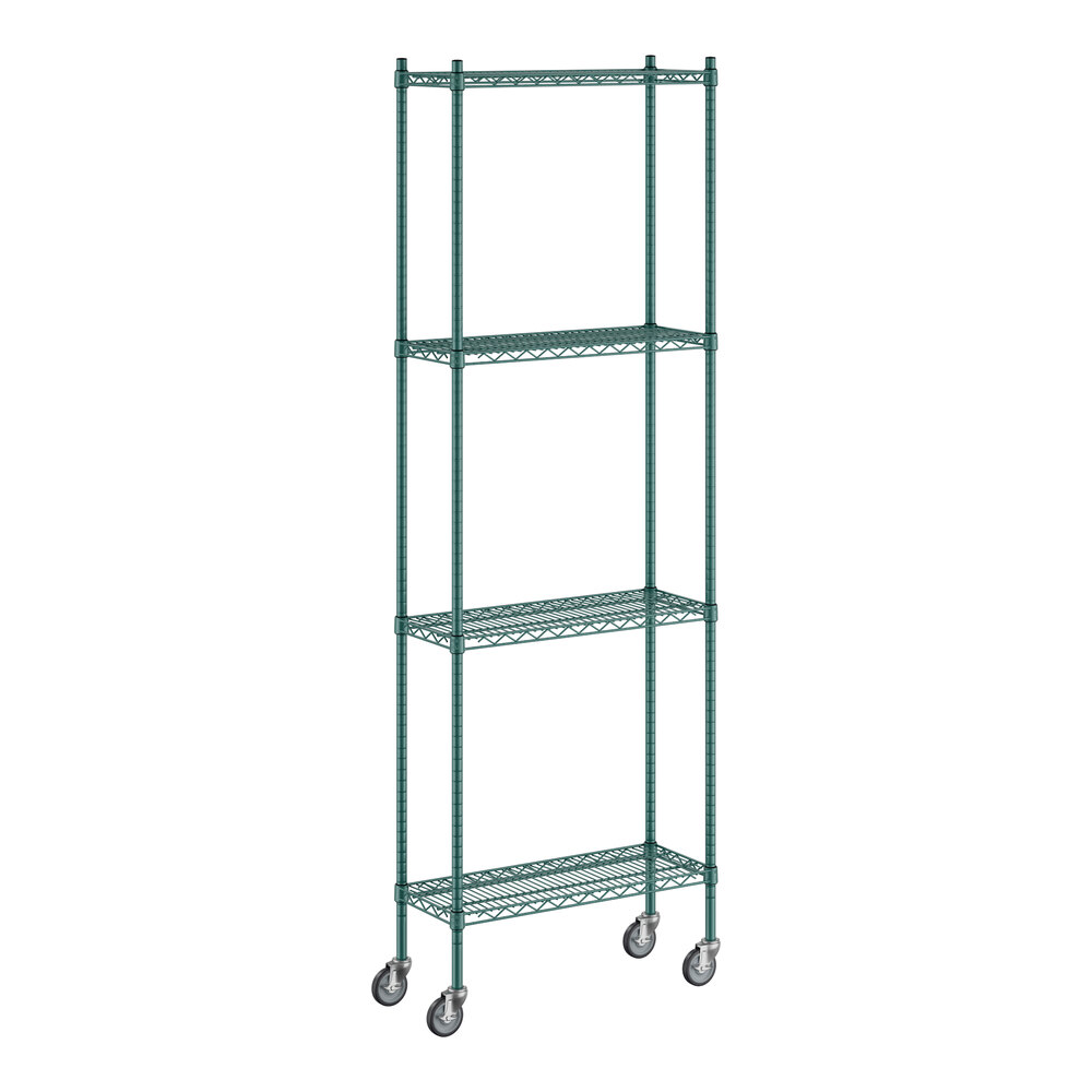 Regency 12" x 30" x 92" NSF Green Epoxy Mobile Wire Shelving Starter Kit with 4 Shelves
