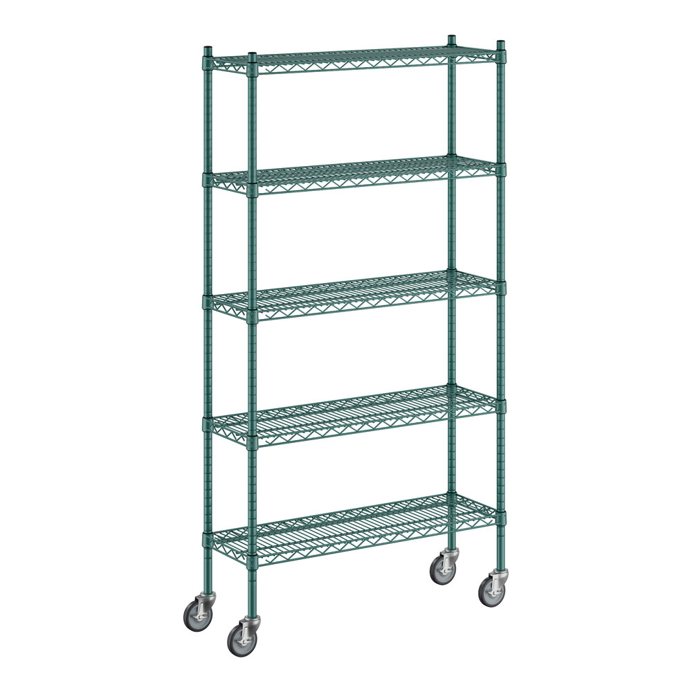 Regency 12" x 36" x 70" NSF Green Epoxy Mobile Wire Shelving Starter Kit with 5 Shelves